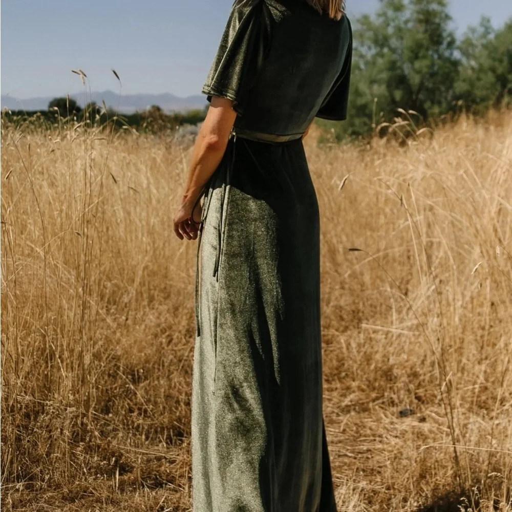 Baltic Born Green Wrap Gown with Flutter Sleeves - Picture 3 of 7